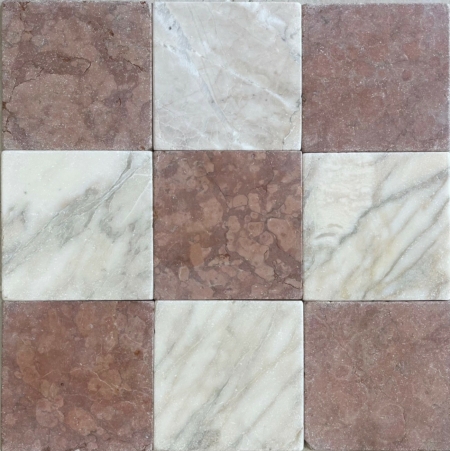 Checker Tumbled Calacatta Crema w Tumbled Rosso Verona