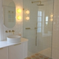 Checker Tumbled Carrara w Tumbled Rosso Crema ArkBathroom