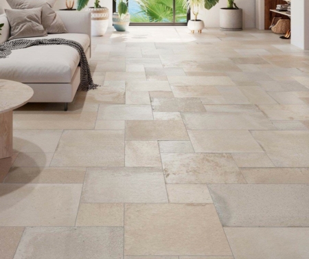 Adagio Stone Bone FrenchPattern Living Floor Lifestyle Zoom